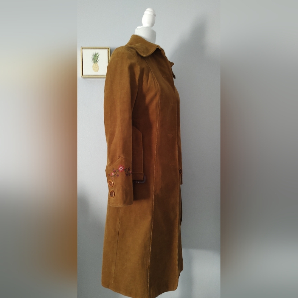 Vintage Corduroy Long Jacket Women Jean Basic Style 70s' Embroidery Size Medium - Picture 5 of 15